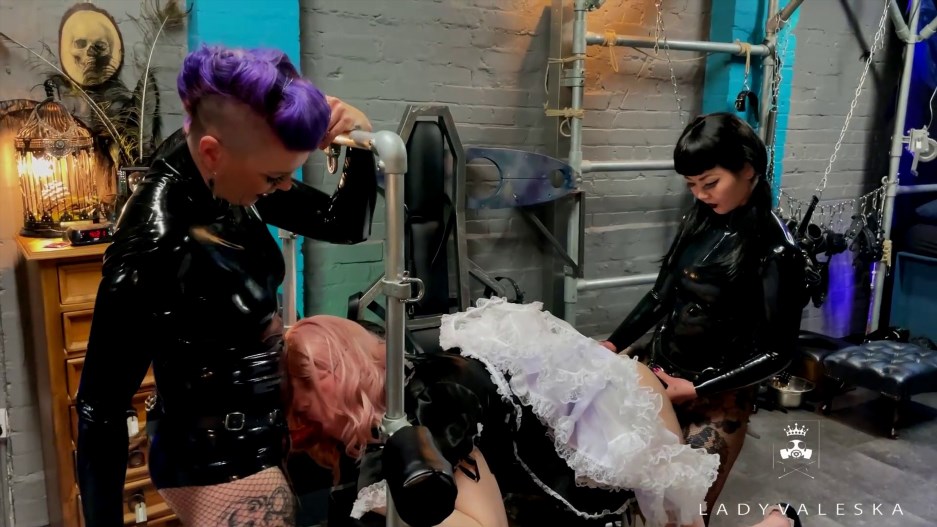 Lady Valeska and Miss Patricia - Moaning Sissy Spitroasted